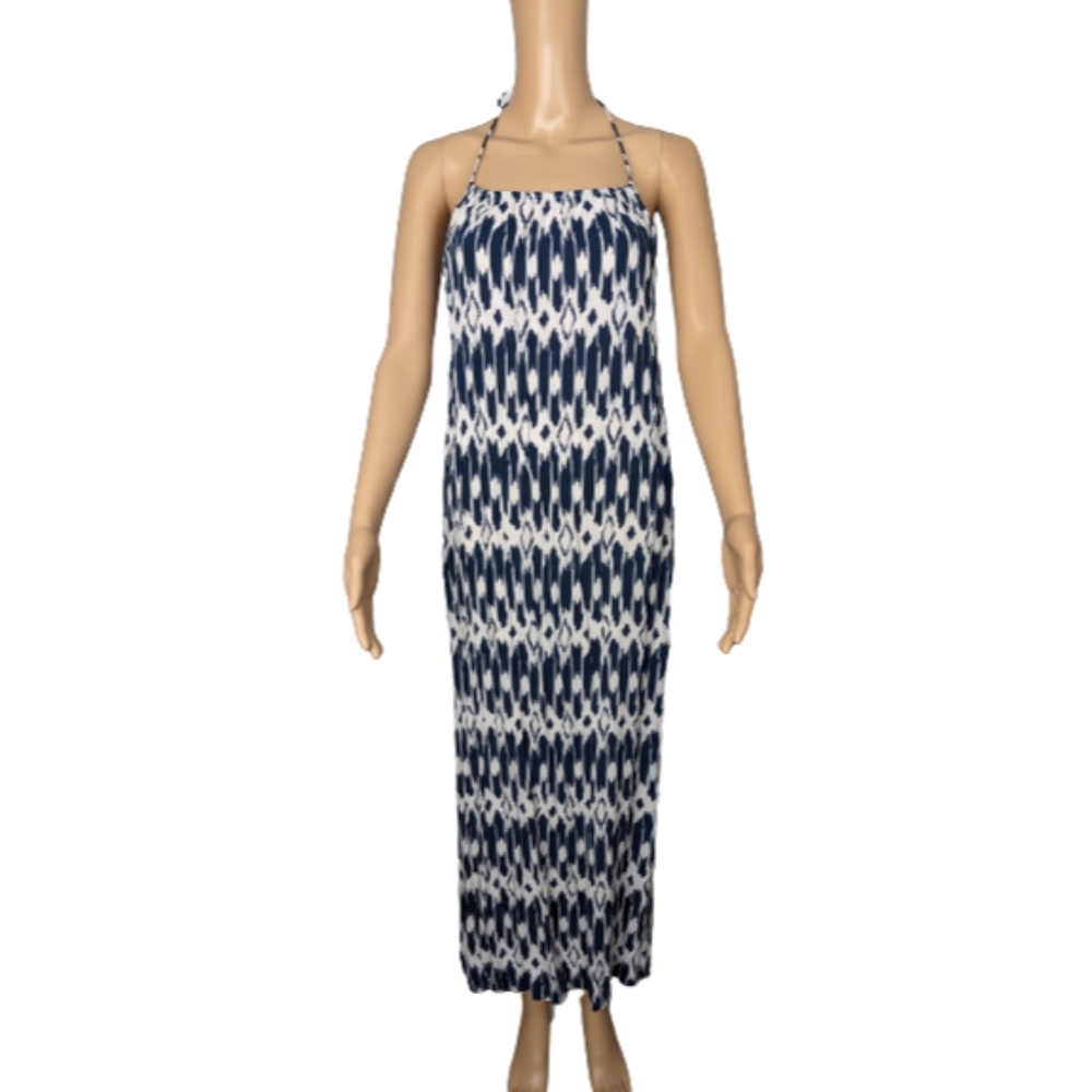 J. Crew Navy and White Halter Maxi Dress XS